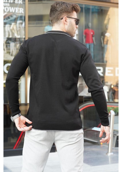 Siyah Fermuarlı Erkek Triko Kazak 6824 modelleri