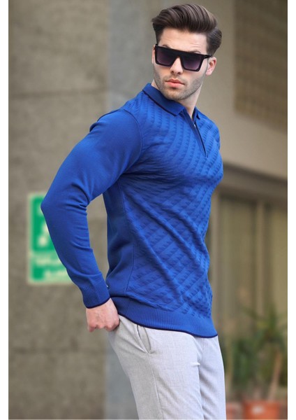 Indigo Fermuarlı Erkek Triko Kazak 6824