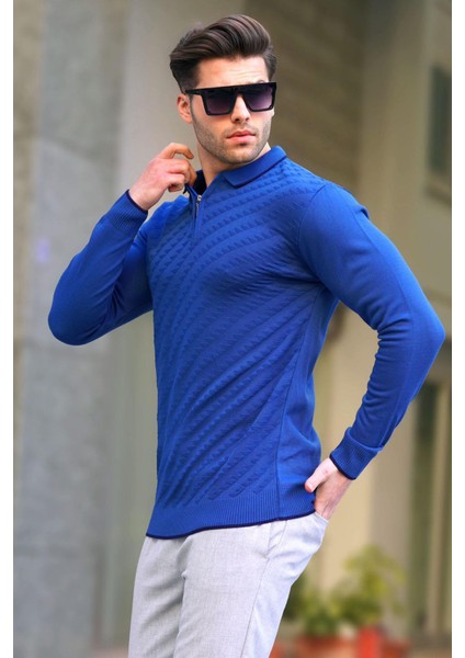 Indigo Fermuarlı Erkek Triko Kazak 6824 fiyatları