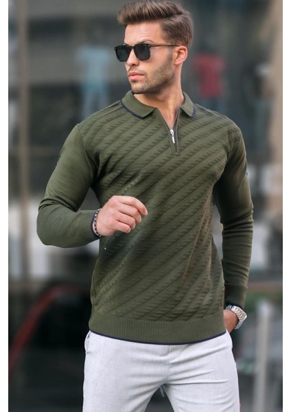 Haki Fermuarlı Erkek Triko Kazak 6824 fiyatları