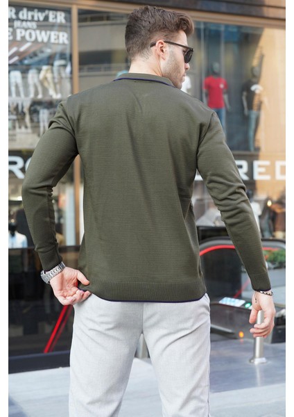 Haki Fermuarlı Erkek Triko Kazak 6824 modelleri