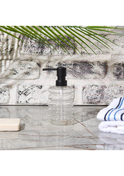 Kapaklı Borosilikat Cam Sıvı Sabunluk - Şeffaf / Siyah fırsatları