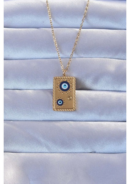 316L Altın Renk Işlemeli Nazarlı Vintage Kolye - TJ-BKO9268