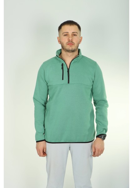 3 Ip Cepli Yarım Fermuar Sweat Yeşil