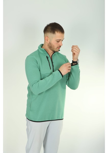 3 Ip Cepli Yarım Fermuar Sweat Yeşil modelleri