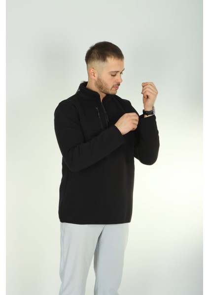 3 Ip Cepli Yarım Fermuar Sweat Siyah modelleri