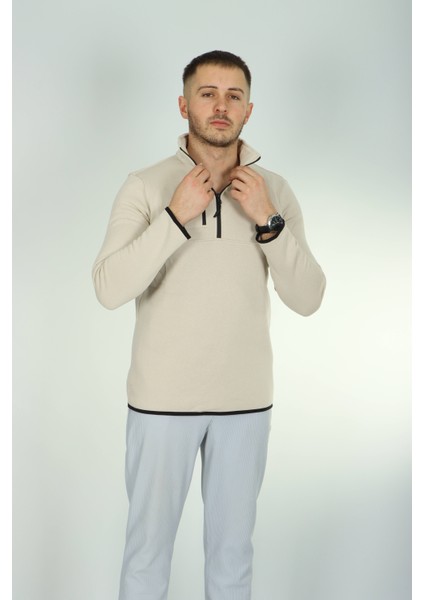 3 Ip Cepli Yarım Fermuar Sweat Krem fırsatları