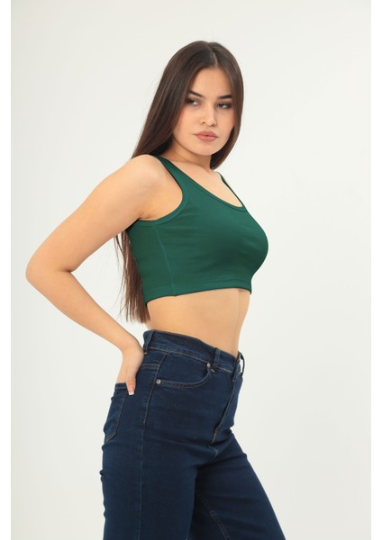 Fitilli Görünümlü Askılı Kalın Esnek Örme Basıc Crop