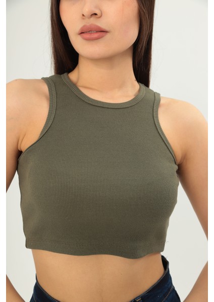 Fitilli Görünümlü Askılı Kalın Esnek Örme Basıc Crop modelleri