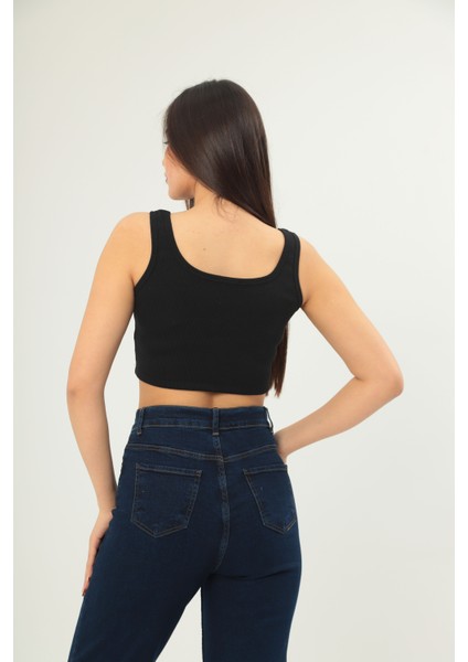 Fitilli Görünümlü Askılı Kalın Esnek Örme Basıc Crop modelleri