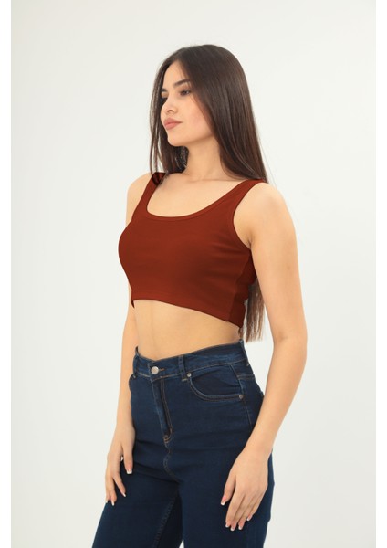 Fitilli Görünümlü Askılı Kalın Esnek Örme Basıc Crop