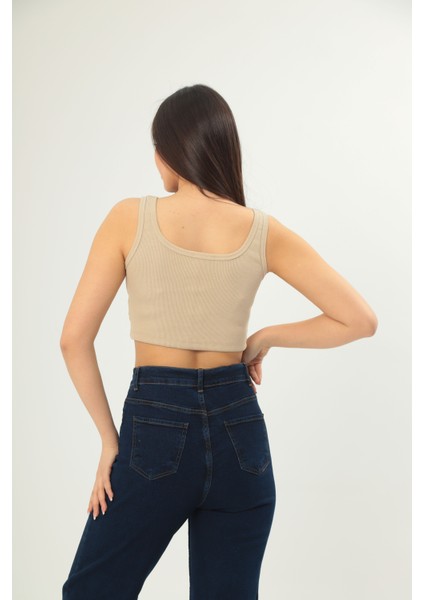 Fitilli Görünümlü Askılı Kalın Esnek Örme Basıc Crop modelleri