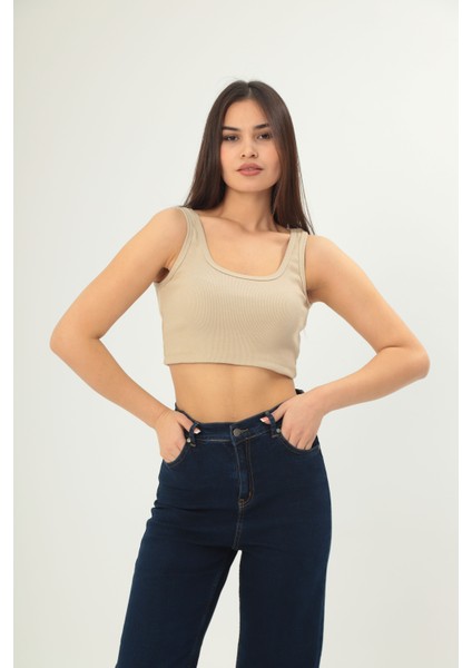 Fitilli Görünümlü Askılı Kalın Esnek Örme Basıc Crop indirimleri