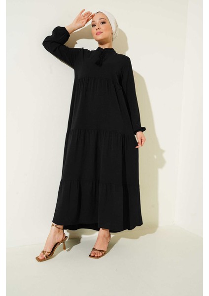 1627 Yaka Bağcıklı Tesettür Elbise modelleri