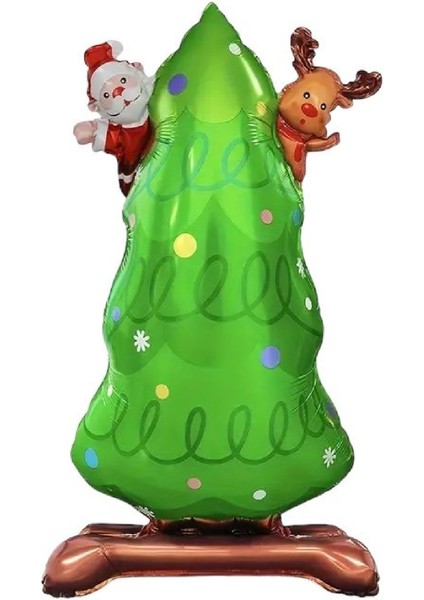 Ayaklı Küçük Çam Ağacı Folyo Balon Yılbaşı Folyo Balonu Süsü