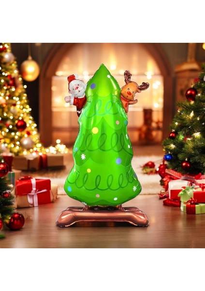 Ayaklı Küçük Çam Ağacı Folyo Balon Yılbaşı Folyo Balonu Süsü fiyatları