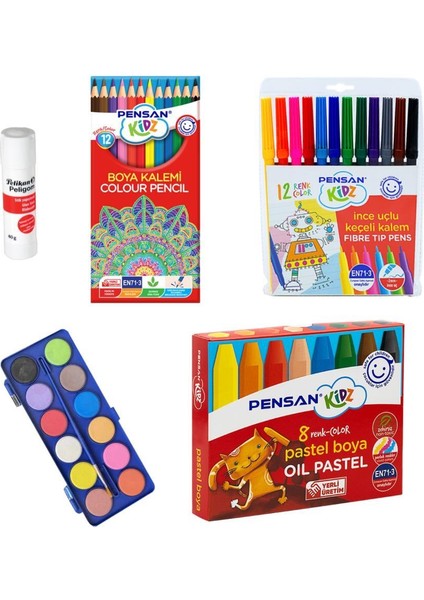 Pensan 5 Li Boyama Seti - (12'li Kuruboya, 12'li Suluboya, 12'li Keçeli , 8'li Pastel )