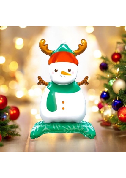 Ayaklı Küçük Kardan Adam Folyo Balon Yılbaşı Folyo Balonu Süsü