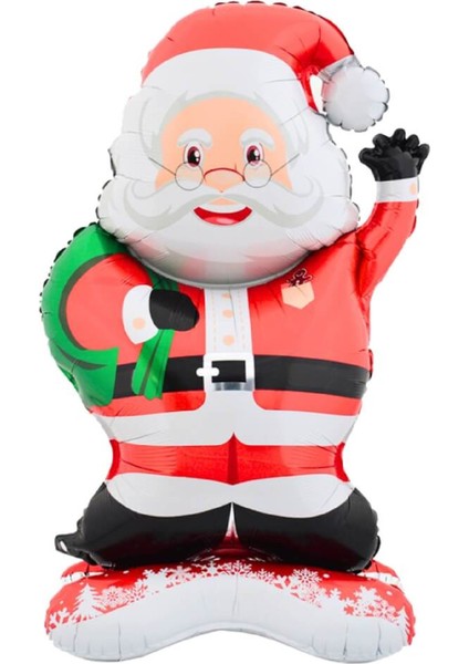 Ayaklı Gözlüklü Noel Baba Folyo Balon Yılbaşı Folyo Balon Süsü