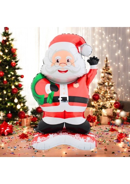 Ayaklı Gözlüklü Noel Baba Folyo Balon Yılbaşı Folyo Balon Süsü modelleri