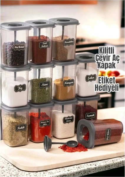Etiketli 6'lı 450ML Kendinden Kaşıklı Kilitlenebilir Kapaklı Baharatlık Seti