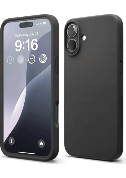Giyim & Aksesuar iPhone 16 (6.1) Inç ile Uyumlu Içi Kadife Lansman Silikon Kılıf Full Kasa Koruma Sağlayan Kılıf (Siyah)