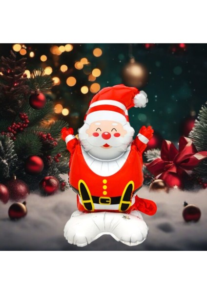 Ayaklı Küçük Oturan Noel Baba Folyo Balon Yılbaşı Folyo Balonu Süsü