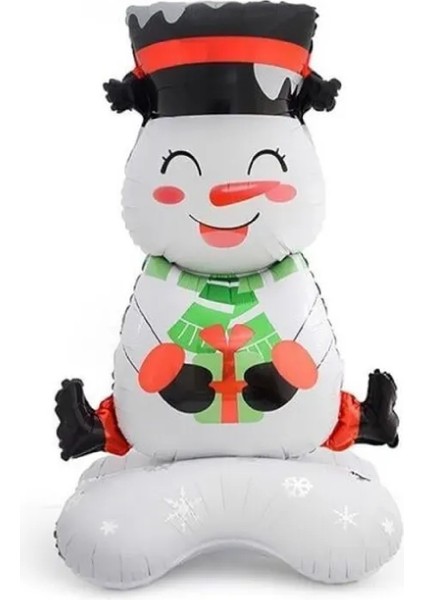 Ayaklı Küçük Oturan Kardan Adam Yılbaşı Folyo Balonu Süsü