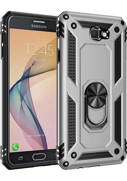 Samsung Galaxy J7 Prime 2 Kılıf Military Ring Holder Gümüş