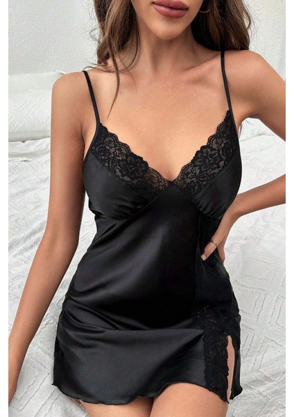 Dantelli Şık Yırtmaçlı Saten Gecelik fırsatları