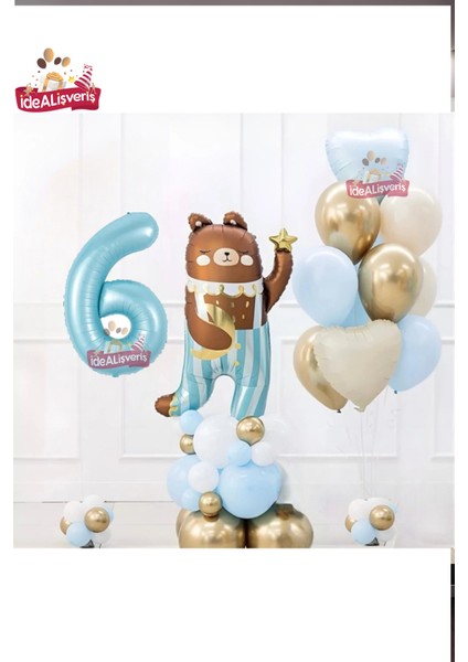 Sevimli Teddy Bear Ayı Folyolu Yaş Mavi Folyolu Doğum Günü Parti Seti Süsü