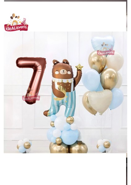 Sevimli Teddy Bear Ayı Folyolu Yaş Kahve Folyolu Doğum Günü Parti Seti Süsü
