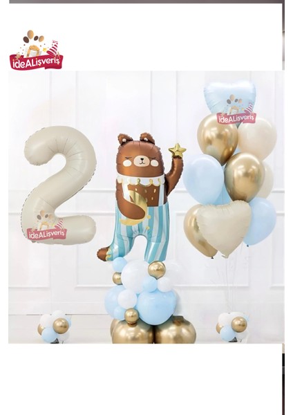 Sevimli Teddy Bear Ayı Folyolu Yaş Krem Folyolu Doğum Günü Parti Seti Süsü
