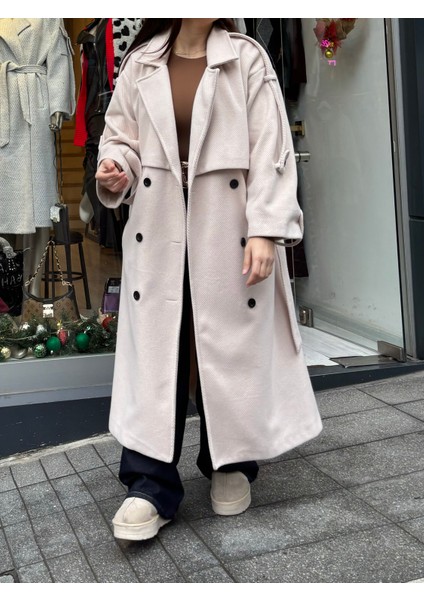 Diagonel Astarlı Oversize Kaşe Kaban