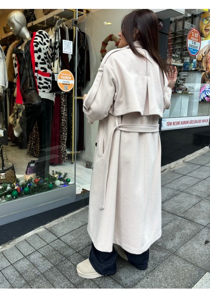 Diagonel Astarlı Oversize Kaşe Kaban