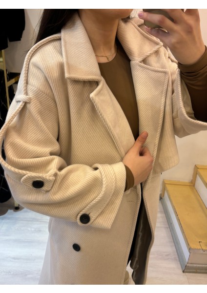 Diagonel Astarlı Oversize Kaşe Kaban