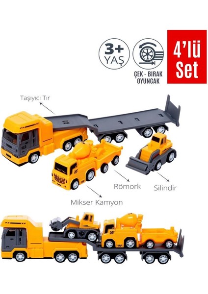 Taşıyıcılı Çek Bırak Iş Makineleri Araçları 4'lü Set