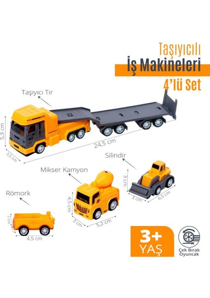 Taşıyıcılı Çek Bırak Iş Makineleri Araçları 4'lü Set
