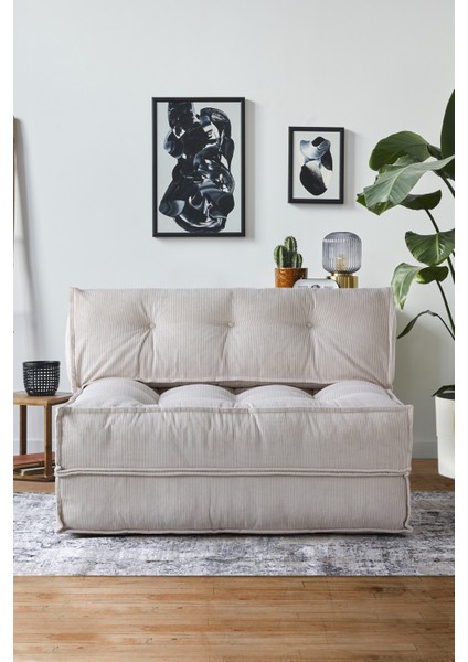Mocca Fitilli Kadife Çift Kişilik Katlanır Yatak Katlanır Koltuk Krem