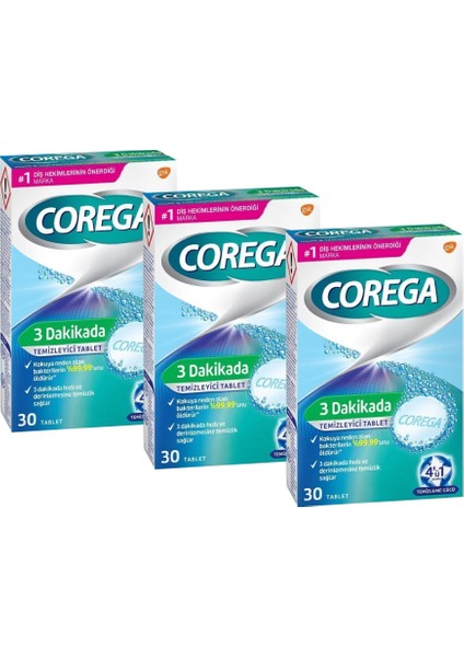 3 Dakikada Diş Protezi Temizleyici Tablet 30 Tablet (3 Adet)