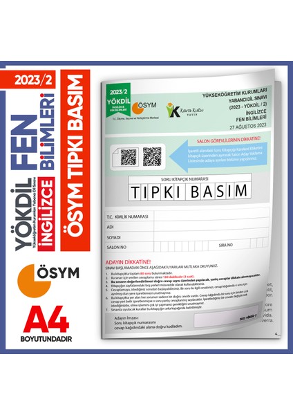 2023/2 Yökdil Ingilizce Fen Bilimleri Ösym Çıkmış Soru Tıpkı Basım Deneme Kitapçığı Türkiye Geneli