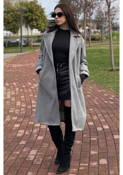 Astarlı Kruvaze Yaka Kadın Kaşe Kaban