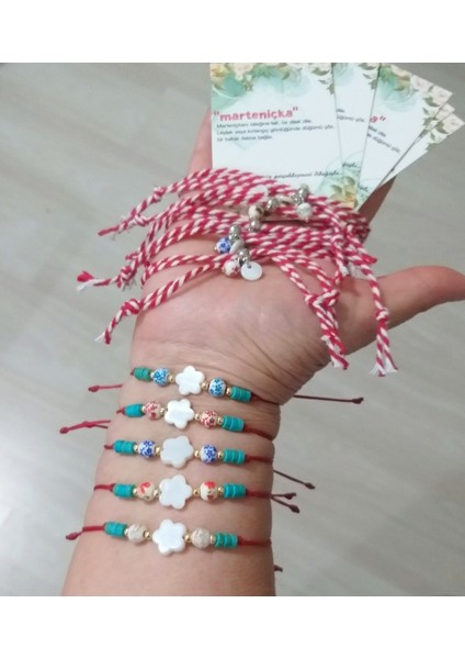 Beş Adet Sedef Çiçekli Seramik Boncuklu Bileklik ve Beş Adet Marteniçka Bileklik modelleri