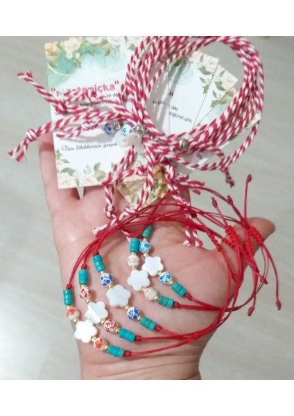 Beş Adet Sedef Çiçekli Seramik Boncuklu Bileklik ve Beş Adet Marteniçka Bileklik fırsatları