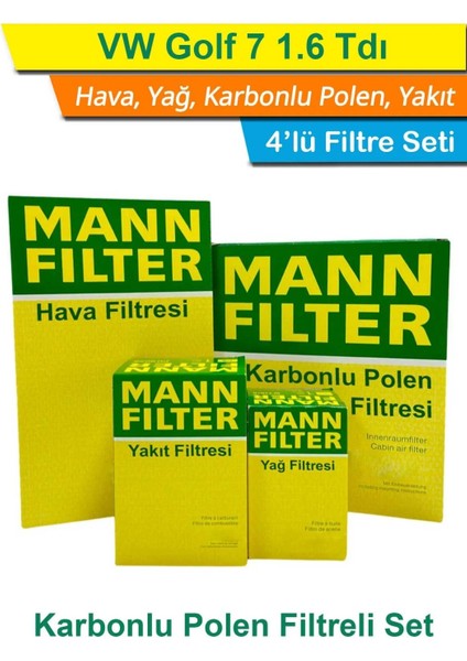 Peugeot 207 1.6 Hdı Euro5 Mann Filtre Bakım Seti 2011-2012 Hava+Yağ+Yakıt+Karbonlu Polen