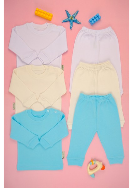 Pamuklu Yumuşak Kız - Erkek Bebek Uzun Kollu Omuz Çıtçıt 2'li Takım