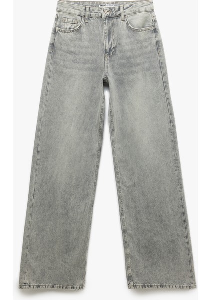 Yıkamalı Geniş Paça Rahat Kalıp Denim Pantolon - Wide Leg Jean