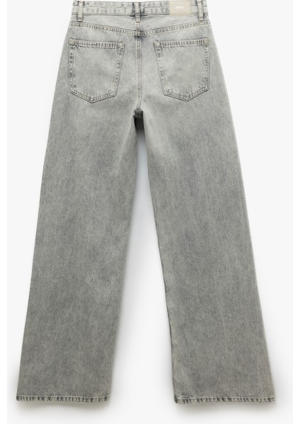 Yıkamalı Geniş Paça Rahat Kalıp Denim Pantolon - Wide Leg Jean