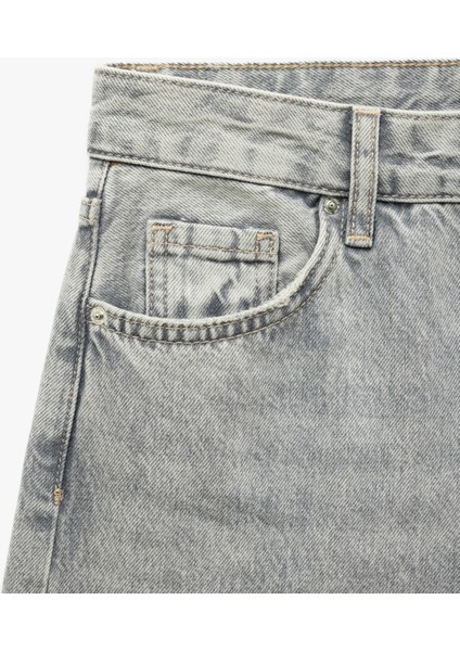 Yıkamalı Geniş Paça Rahat Kalıp Denim Pantolon - Wide Leg Jean