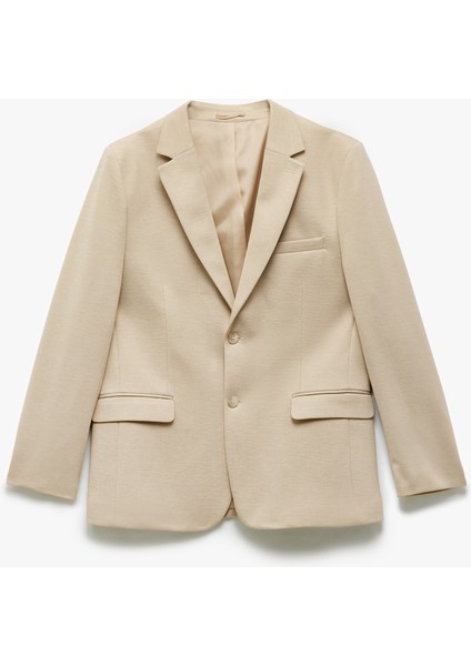 Düğmeli Cepli Viskon Karışımlı Pike Kumaş Mono Yaka Slim Fit Blazer Ceket